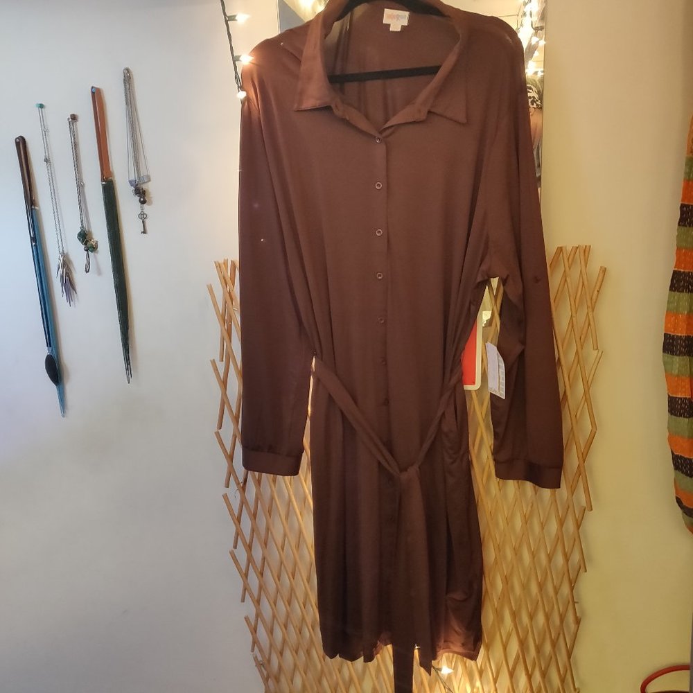 NWT LuLaRoe Ellie Purple Brown Button Down Dress